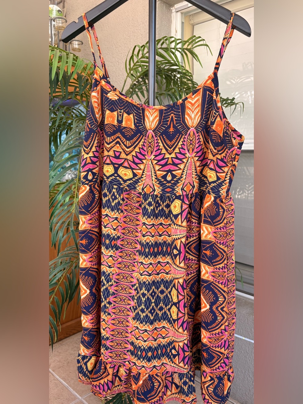 one clothing Navy Dress with Pink & Orange Geometric Print